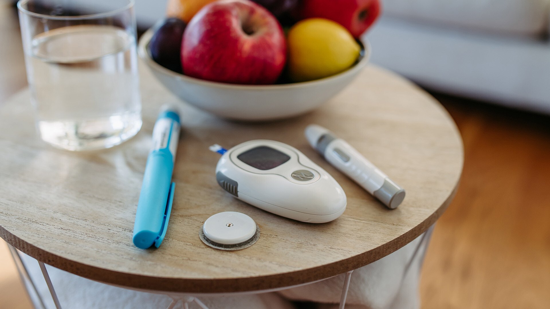 Diabetes tools with fresh fruit